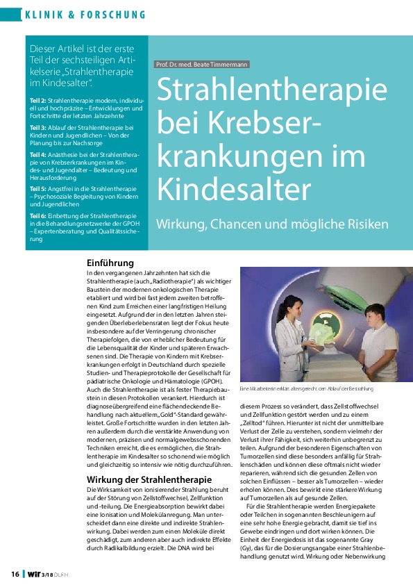 Strahlentherapie bei Krebserkrankungen im Kindesalter - Magazin „WIR“ 3/2018 - Titelbild