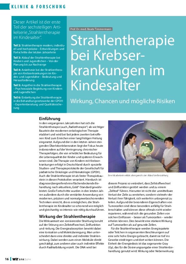 Berichtsauszug Strahlentherapie bei Krebs im Kindesalter.